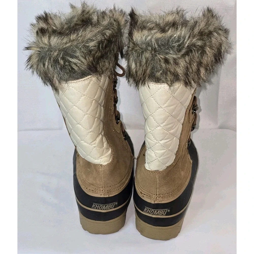 Khombu Nordic 2 Winter Snow Boots Brown Leather Faux Fur Lace Up Shoes Size‎ 6
